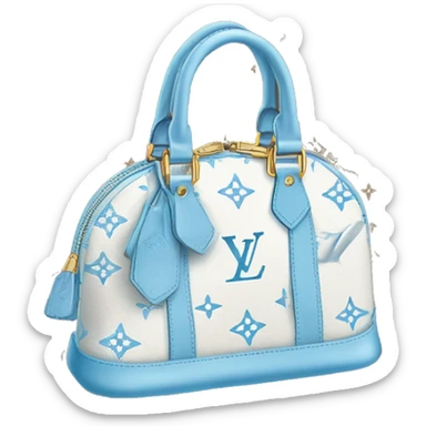 White Designer Louis Vuitton bag with baby blue monogram and baby blue trim sticker