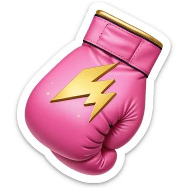 pink boxing glove with golden lightning bolts, female symbol ♀ on the backhand, sparkling stardust particles in the background sticker