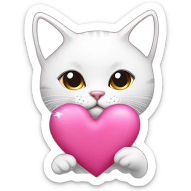 Cat heart love pink star sticker