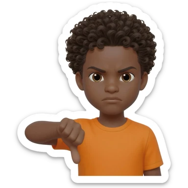 black boy curly hair orange shirt thumbs down not happy sticker