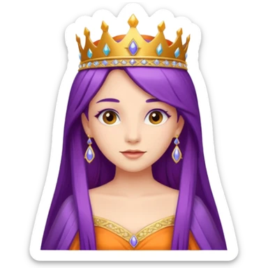 Princesses with long Purple Hair in Gown with gold Tiara, orange dress sticker