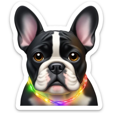Black and tan French bulldog with Christmas rainbow light string in his mouth  sticker
