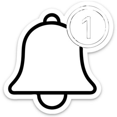 Add a red number badge '1' to the notification badge icon, preserving the outlined style with transparent background and clear black outlines. sticker