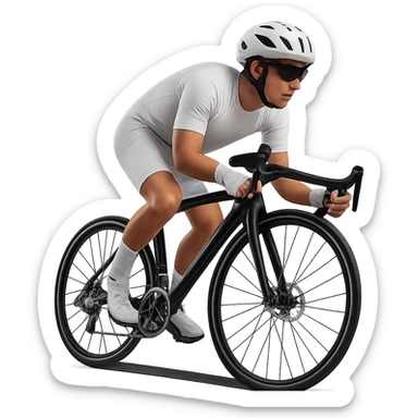Add a helmet to the cyclist wearing a white outfit. Keep the background transparent. sticker