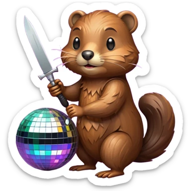 beaver with a knife on a disco ball sticker