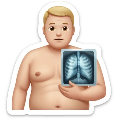 fat shirtless man with x ray of person inside of him sticker