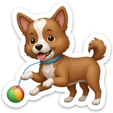 dog playing with a string toy sticker