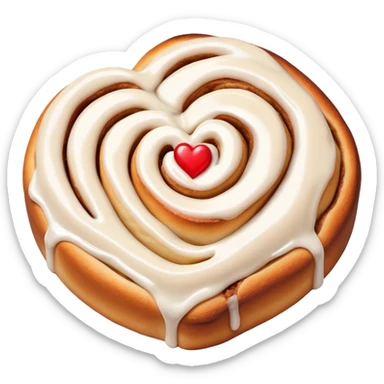 cinnamon roll with a heart cut out with icing sticker