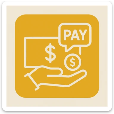 An icon with yellow background, white inner lines, meaning Finance, request to pay sticker