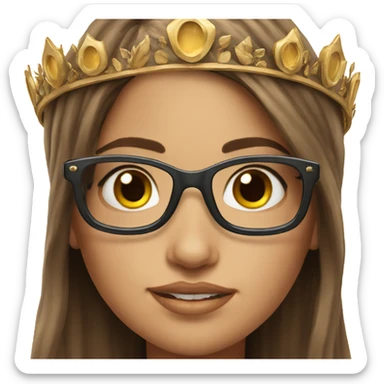Hyperrealistic beautiful  girl, wearing a crown and glasses with arm tattoos, with long brown hair  sticker