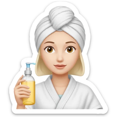 woman with a towel on her head and shampoo in her hand sticker