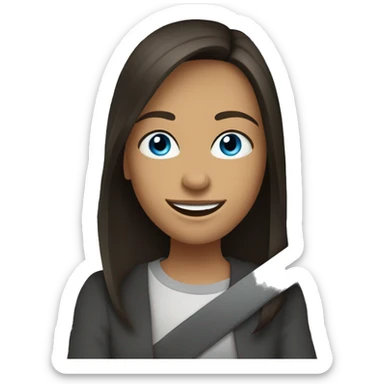 Blue eyed straight haired brunette girl smiling in car interior sticker