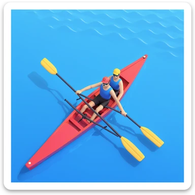 single-person Olympic rowing boat with a professional racing style, including the rower, bird's-eye view, light wavy sea underneath sticker
