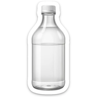 simple upright bottle of clear white vinegar with smooth slightly curved shape transparent body colorless faintly reflective liquid plain white or light cap no label no branding no extras soft lighting subtle shadows emoji scale sticker
