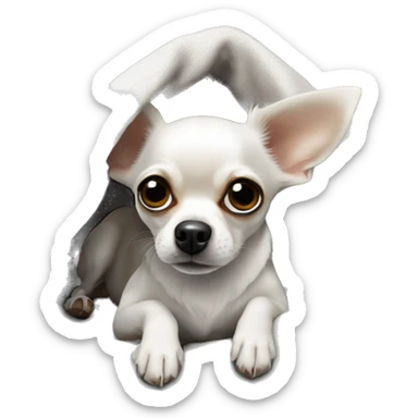 Chihuahua weiß mit schwarzem fleck am auge, in decke eingerollt sticker