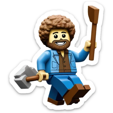 Bob Ross in a lego style dancing on a plow sticker