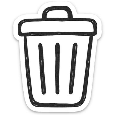 trash can icon, hand drawn outline style, casual and sketchy sticker