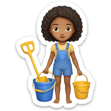black kid girl with toy sand bucket and shovel sticker