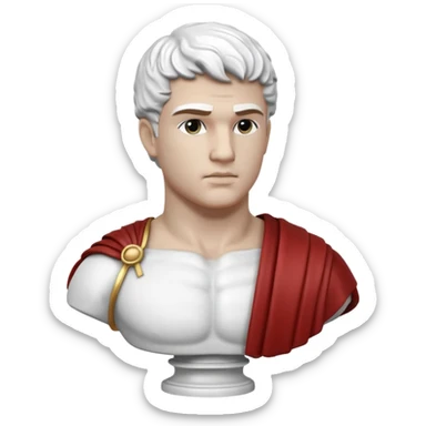 white classical roman bust, hunky, white stone face,  white stone, no other colours than white sticker