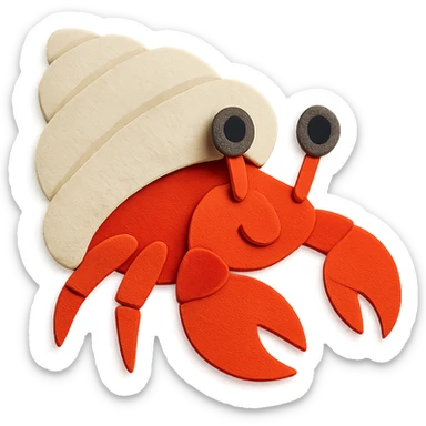 hermit crab with layered paper effect and bright colors in paper-craft style sticker