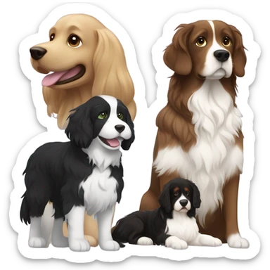 Girl with brown hair and green brown eyes next to a black golden retriever and épagneul breton black and White  sticker