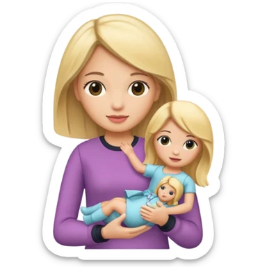 woman holding blonde doll sticker
