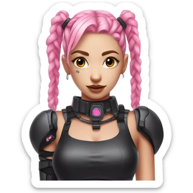 cyborg girl, pink twintails, cyberpunk, black collar, black crop top sticker
