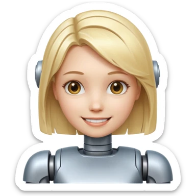 robotic smiling girl with blond hair sticker