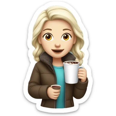 White Girl wearing winter jacket holding hot chocolate  sticker