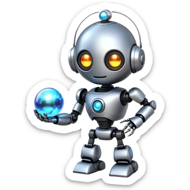 a cute robot holds a magic ball sticker
