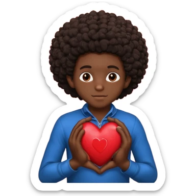 I want a black boy with chocolate skin and a small messy afro holding a heart with the name “Aja” in black close to his chest with his hands over the heart as if to present it to someone he loves. sticker