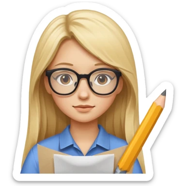 je voudrai un emoji d'une fille aux cheveux longs et blonds avec des lunettes entrain de découper DU PAPIER sticker