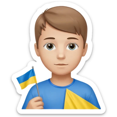 The Ukrainian boy with flag sticker