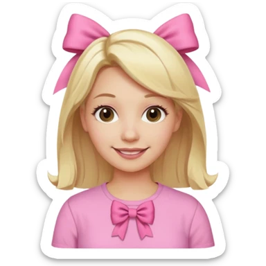 A mom with blonde hair and pink shirt coquett aesthetic style like bows and pink sticker