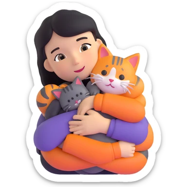 person hugging a cat sticker
