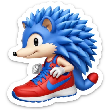A blue hedgehog with 6 spines and white gloves  sticker