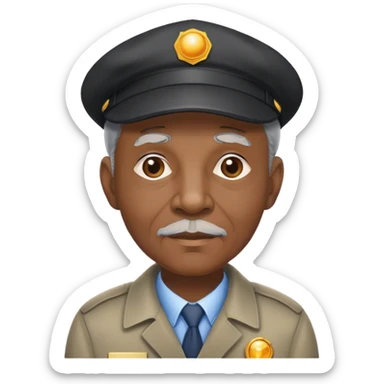 Elderly Black Detective with a ball cap sticker