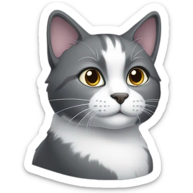 A dark grey and white cat sticker