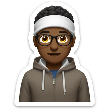 brown skin nigeria guy,with a hoodie and earpods on eyeglasses sticker