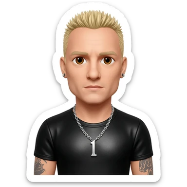Chester Bennington with brown eyes, blonde hair, black metallic t-shirt, silver necklace sticker