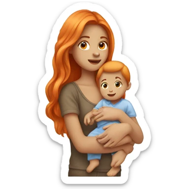 Girl with long orange hair holding baby boy with brown hair  sticker