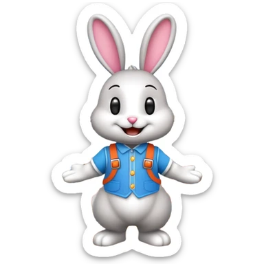 bunny mascot with a roller coaster in the background, inspired by Walibi amusement park sticker