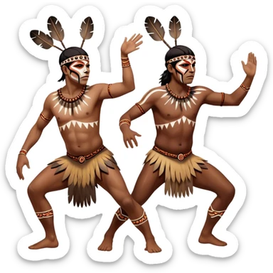 Cinematic Realistic scene of two indigenous male aboriginals performing an Aboriginal Corroboree, adorned in traditional body paint, captured in fluid motion with earthy tones and vibrant, cultural lighting sticker