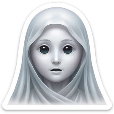 Cinematic Noble Ghost Portrait Emoji, Ethereal and dignified, with a flowing, translucent form in silvery-white hues, wispy and majestic, and a calm, otherworldly expression with deep, thoughtful eyes, simplified yet sophisticated features, highly detailed, glowing with a soft, spectral radiance, high shine, exuding regal mystery and quiet authority, with a soft glowing outline that captures the essence of a ghostly guardian drifting from another realm! sticker