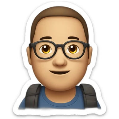 Tennage boy with plump face/round cheeks and circular glasses. Somewhat long brown hair that goes a little below ears. No hair on face and fat cheeks sticker