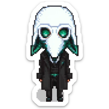 Squid Game Front Man with black geometric mask and black coat sticker