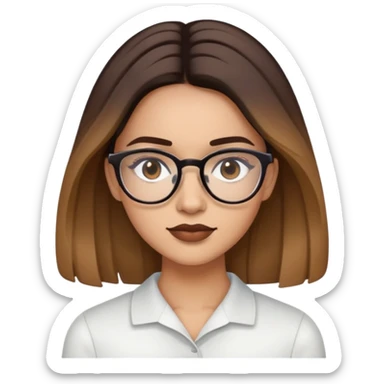 Lights skin Woman with dark roots brown long balayaged lengths and quadratic thin glasses sticker