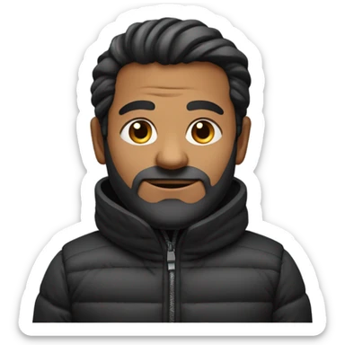 Indian man wearing a black puffer with sleeves rolled up to his mid forearm with black hair and in his 50s with receded hairline sticker