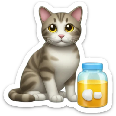 A cat gets medicine sticker