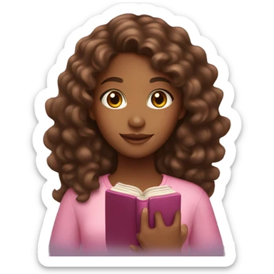 Brown girl with long brown curly hair and a pink bible that glows in her hand sticker